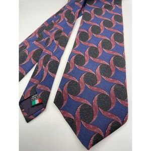 The Kensington Collection HB Taylor Silk Tie Blue Burgundy Geometric Italy Made